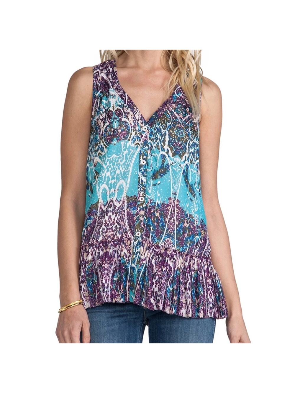 NWT Rebecca Minkoff Paisley Print Top sz S Boho Casual Summer Festival Tropical